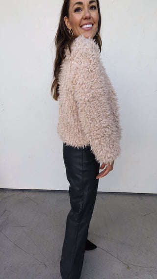 Beige Fuzzy Fur Zip-Up Jacket