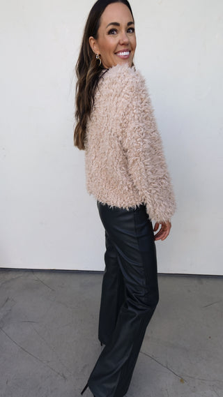 Beige Fuzzy Fur Zip-Up Jacket