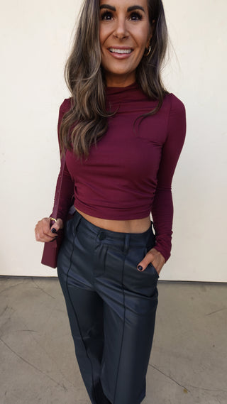 Burgundy Mock Neck Long Sleeve Top