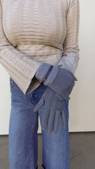 Gray Teddy Fur Cuff Gloves