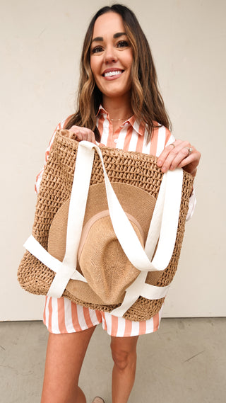 Straw Hat Carrying Tote Bag