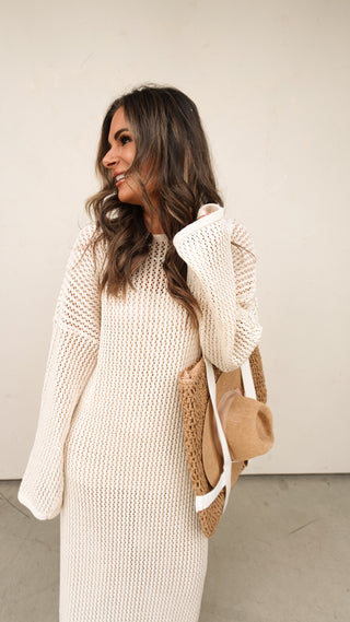 Cream Crochet Maxi Cover-up Dress