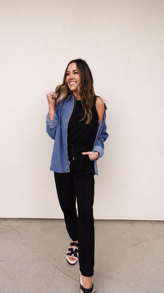 Black Jogger-Style Casual Jumpsuit