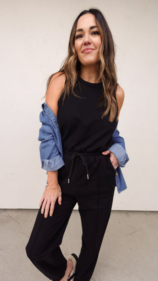 Black Jogger-Style Casual Jumpsuit