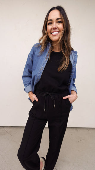 Black Jogger-Style Casual Jumpsuit