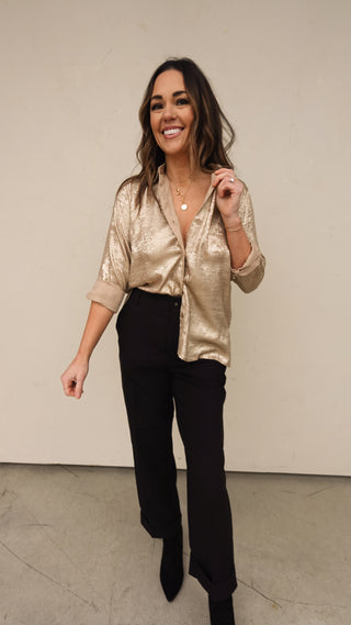 Brushed Gold Satin Button Down Shirt