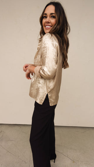 Brushed Gold Satin Button Down Shirt