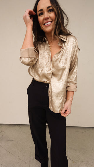 Brushed Gold Satin Button Down Shirt