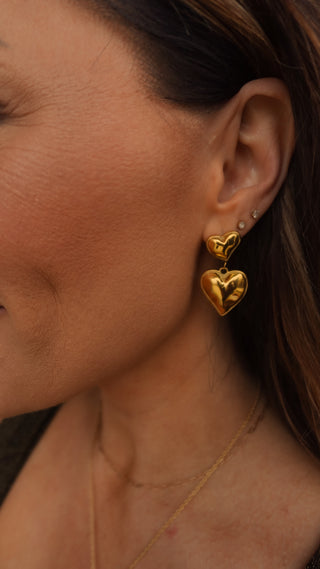 Gold Heart Drop Earrings