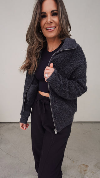 Charcoal Zip-Up Sweater Jacket