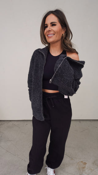 Charcoal Zip-Up Sweater Jacket