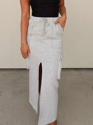 Gray Casual Midi Skirt with Cargo Pockets