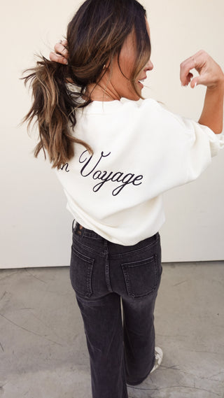 Cream Bon Voyage Embroidered Crewneck Sweatshirt