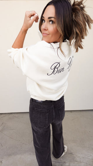 Cream Bon Voyage Embroidered Crewneck Sweatshirt