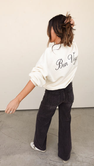 Cream Bon Voyage Embroidered Crewneck Sweatshirt