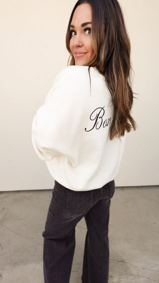 Cream Bon Voyage Embroidered Crewneck Sweatshirt