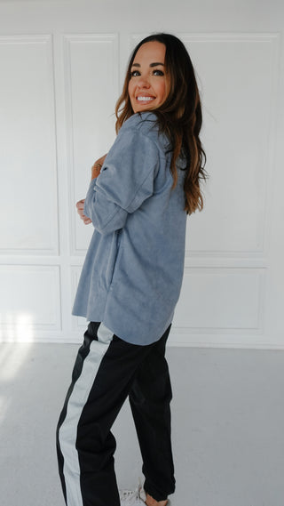 Denim Blue Suede Shacket