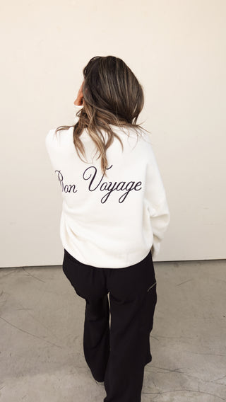 Cream Bon Voyage Embroidered Crewneck Sweatshirt