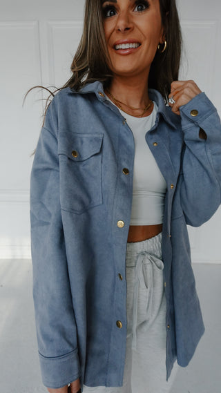 Denim Blue Suede Shacket