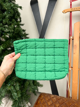 Kelly Green Quilted Cosmetic Pouch