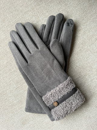 Gray Teddy Fur Cuff Gloves