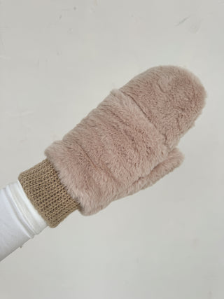 Beige Faux Fur Mittens