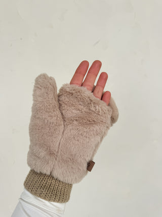 Beige Faux Fur Mittens