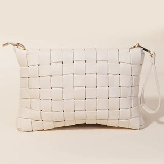 Ivory Woven Clutch with Crossbody Strap