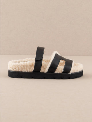 Black Faux Shearling Slides